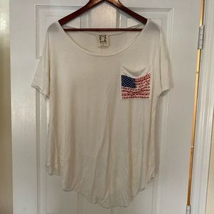 American flag pocket, white shirt